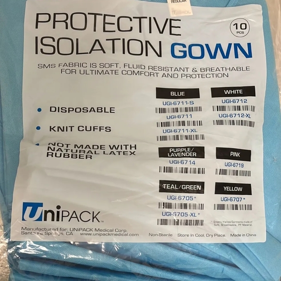 UniPack Isolation Gown - SMS with Knit Cuff - 1 Pack of 10 - Picture 1 of 2